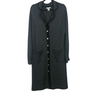 Deane & White Merino Wool Blend Gray Herringbone Long Cardigan Size Large